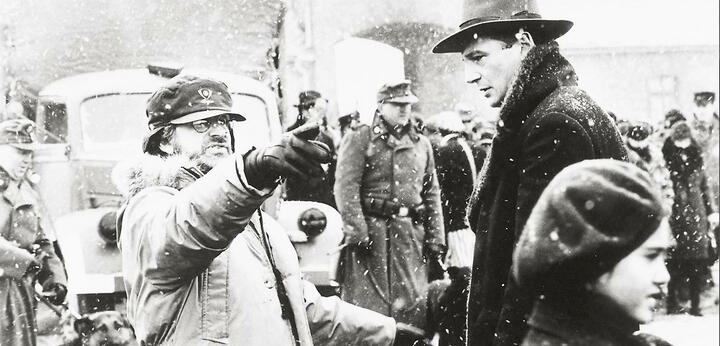 (Steven Spielberg with Liam Neeson on the set of Schindler's List)