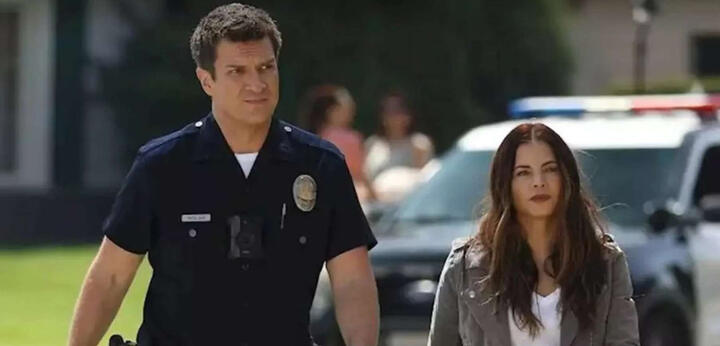 (Nathan Fillion and Jenna Dewan in The Rookie)